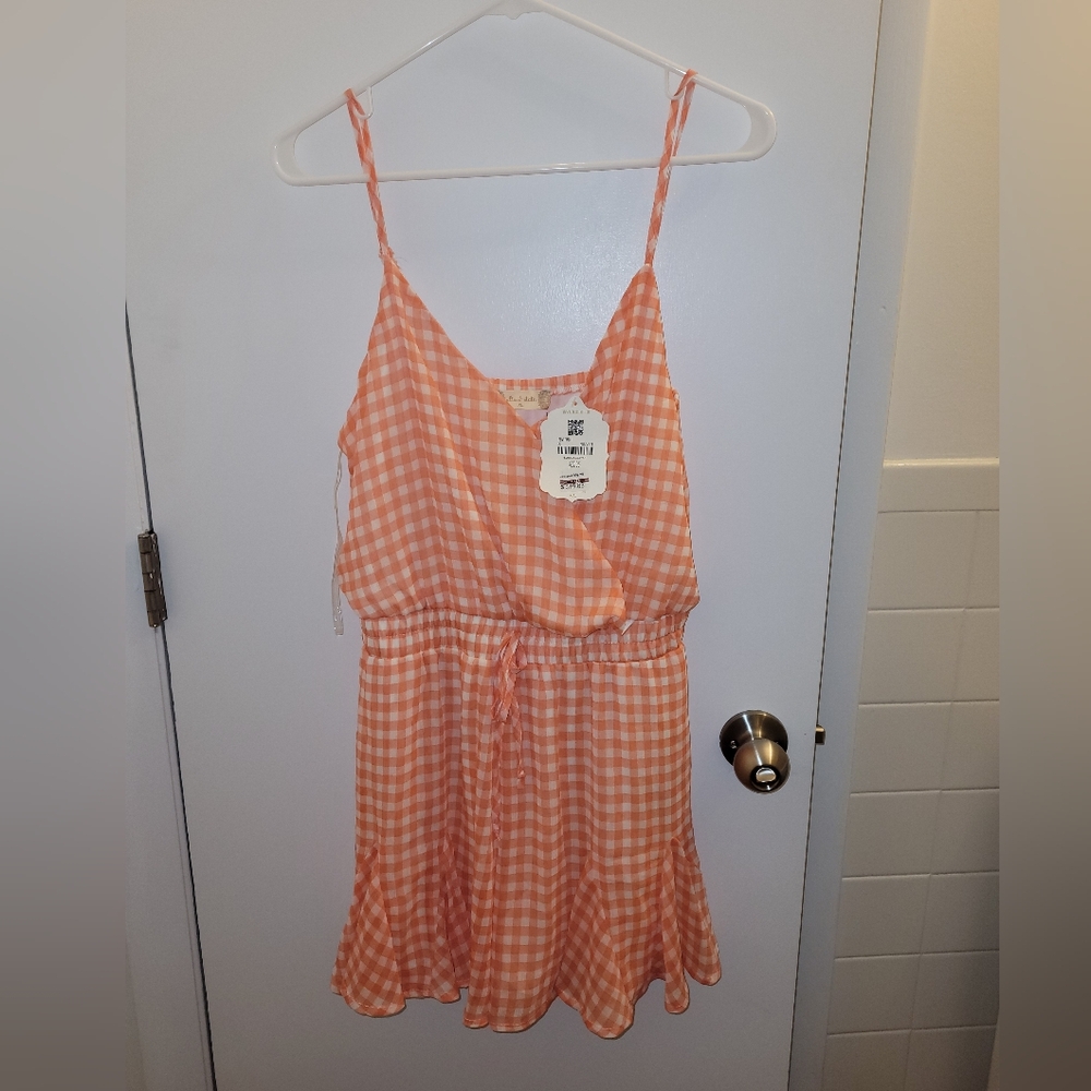 Altar'd State Peach Gingham Midi Dress